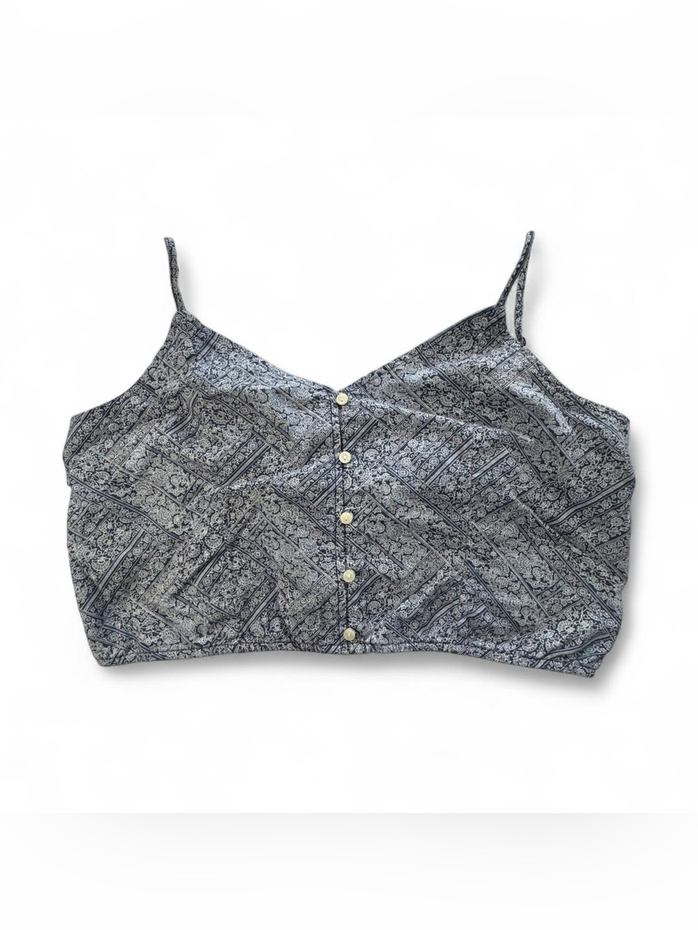 American Eagle Blue Floral Button Front Crop Cami  XL Boho Cottagecore Coquette